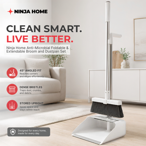 Ninja Home Anti-Microbial Foldable & Extendable Broom and Dustpan Set