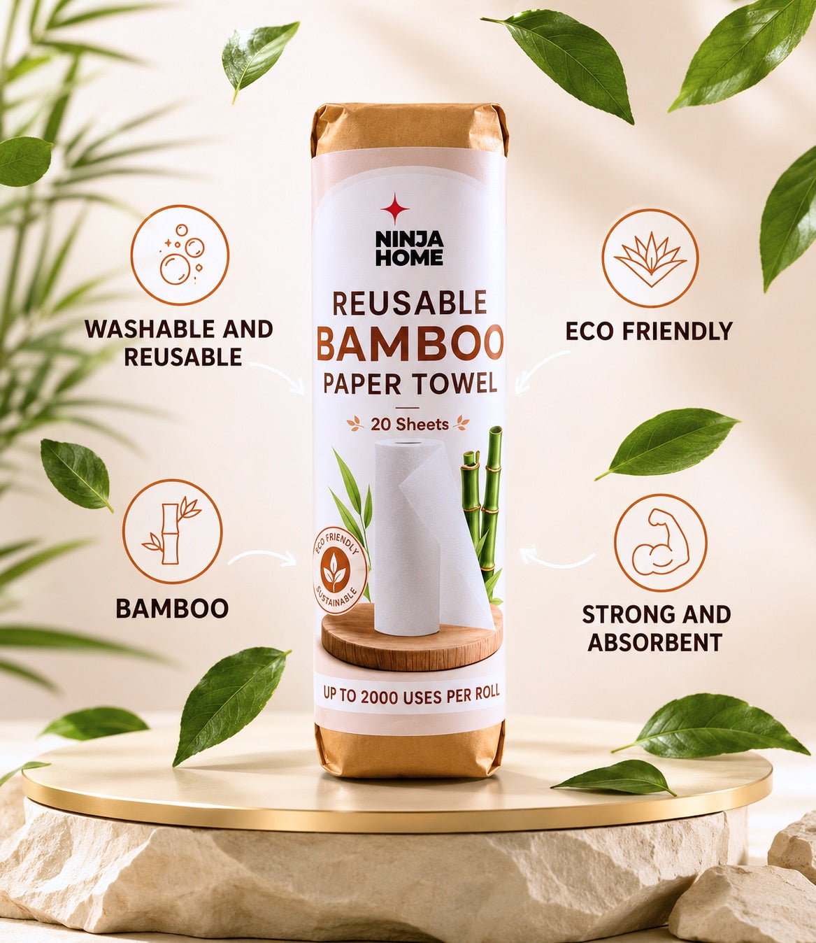Hokage Mom by Ninja Made Bamboo Washable and Reusable Natural All Purpose Paper Towels